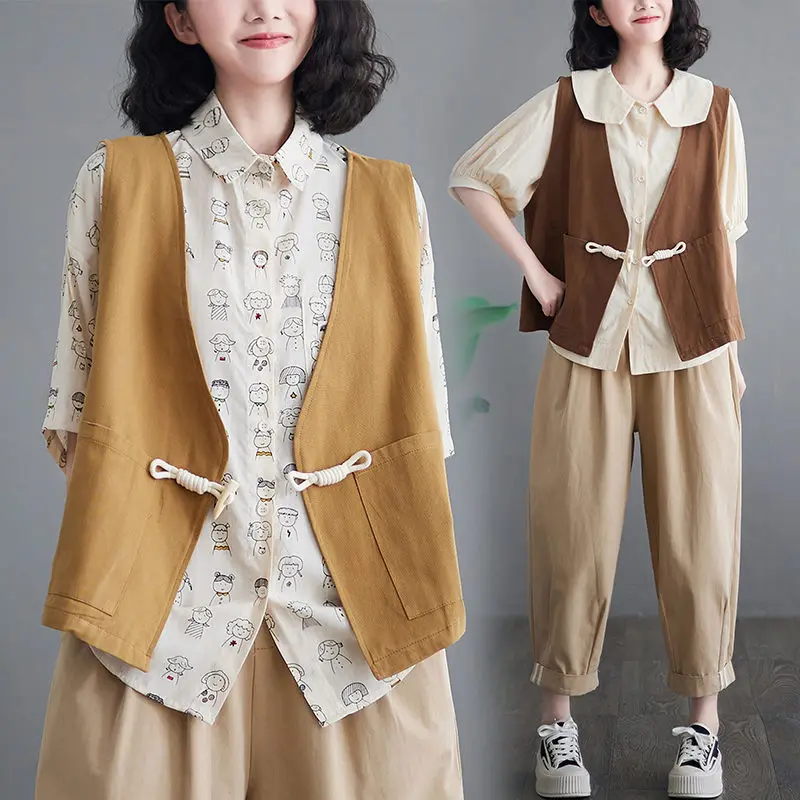 

Waistcoat And Vest Women's Short All-Match Linen Shirt Jacket Design Fashion Casual V-Neck Sleeveless Coat Tops h1587