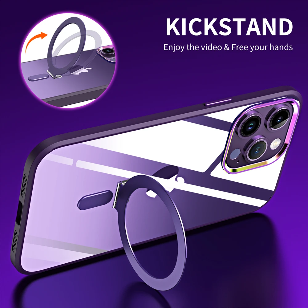 

Invisible Folding Stand Holder Clear Phone Case For iPhone 14 13 12 11 Pro Max Plus For Magsafe Magnetic Wireless Charging Cover