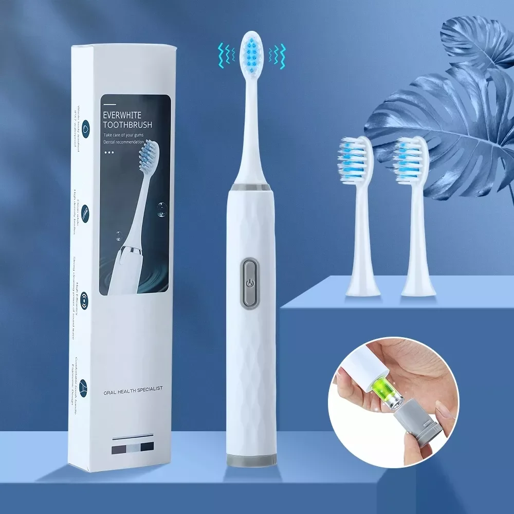 

Электрическая зубная щетка, черный и белый ультразвуковой прибор для чистки зубов, водонепроницаемость IPX7, со сменной насадкой, подарок