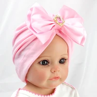 cotton beanie with silk bow newborn baby girl beanie solid spring turban for infant bow accessories toddler girl boy cute hat
