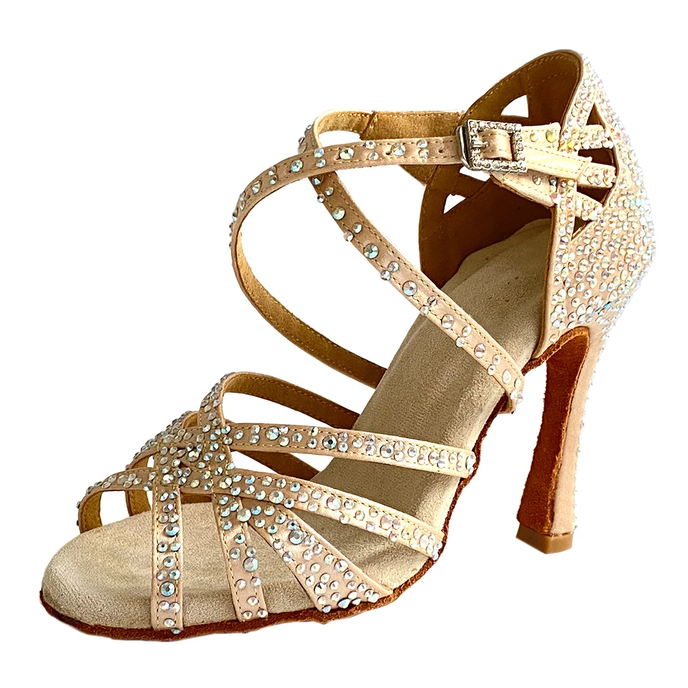 Rhinestone High Heels Latin Dance Shoes For Woman Lace Up Ballroom Latin Dance Shoes For Girls High Heel Salsa Dancing Shoes