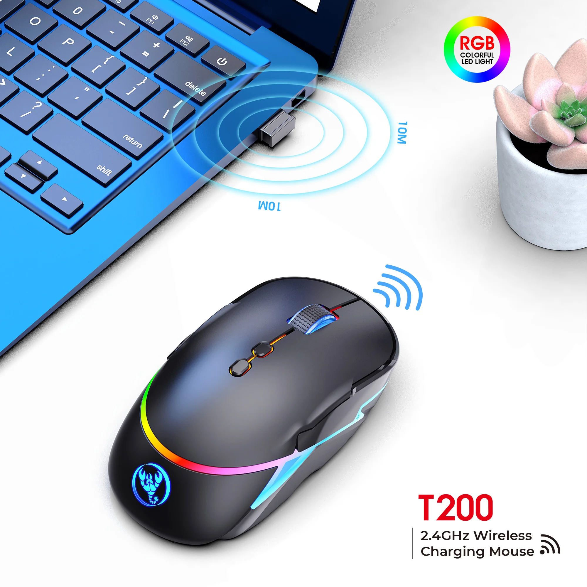 

3200 DPI Rechargeable 2.4G Wireless Gaming Mouse TYPE-C Interface 600 mAh Lithium Battery Ergonomics 12 Modes RGB Mice