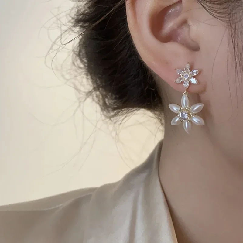 Супер роскошные женские серьги-кольца с цирконием дизайн цветком и жемчугом