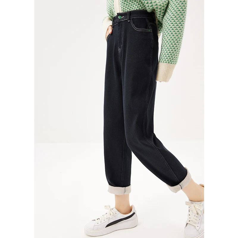 SHUCHAN Ankle-Length Pants  HIGH Waist Denim Cotton Blend Pockets Harem Pants  Jeans Woman  Pantalones De Mujer
