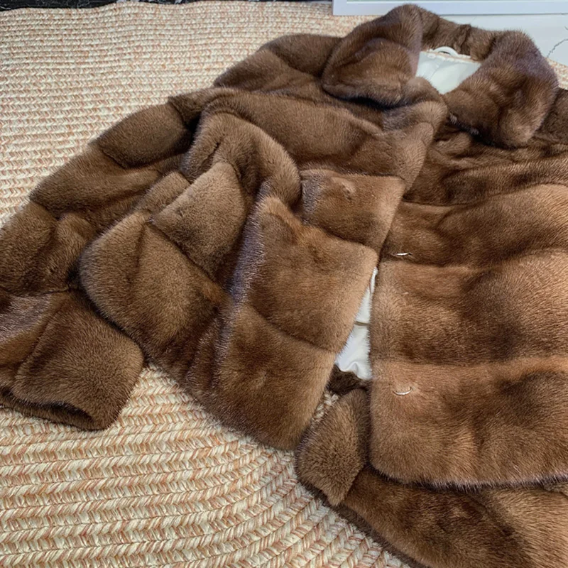 Lady Fashion Streetwear Luxury Mink Fur Jacket Winter Fluffy Women Coats Turn Down Collar Natural Mink Overcoat SF5217