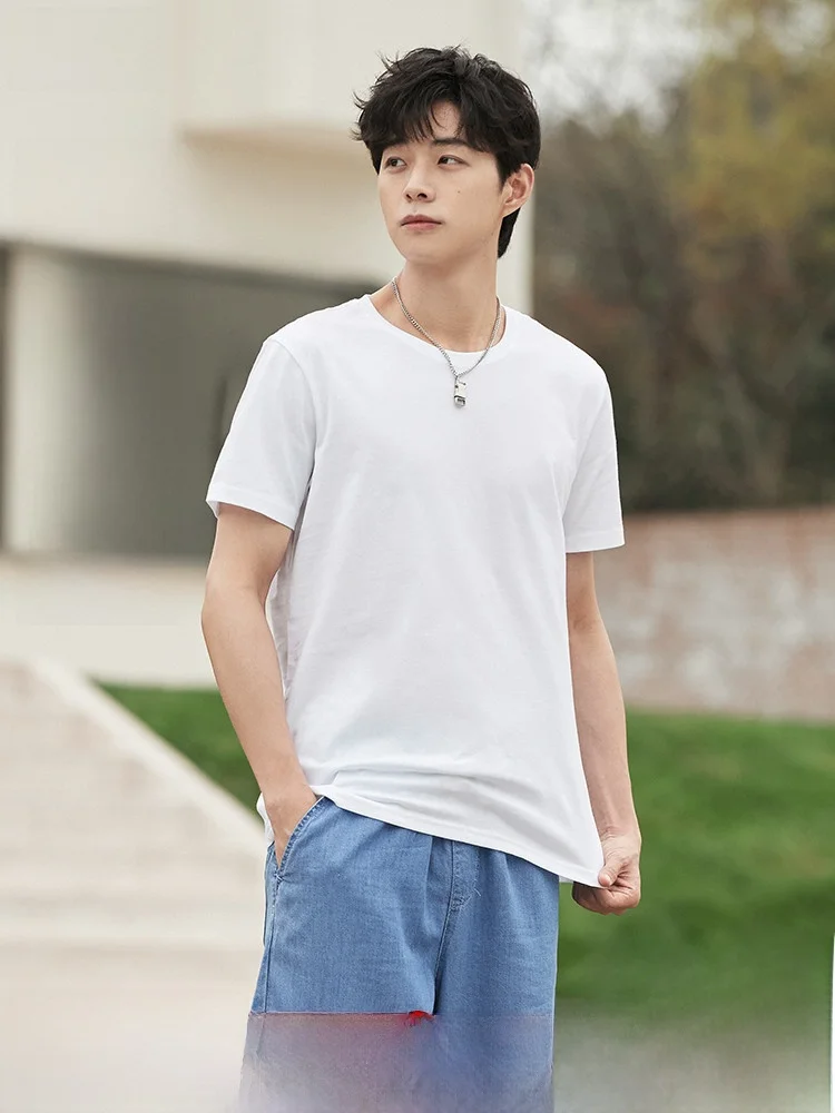 Senma Short sleeve T-shirt Men's Classic Solid Summer White Simple Cotton Slim fit Top Event Goods