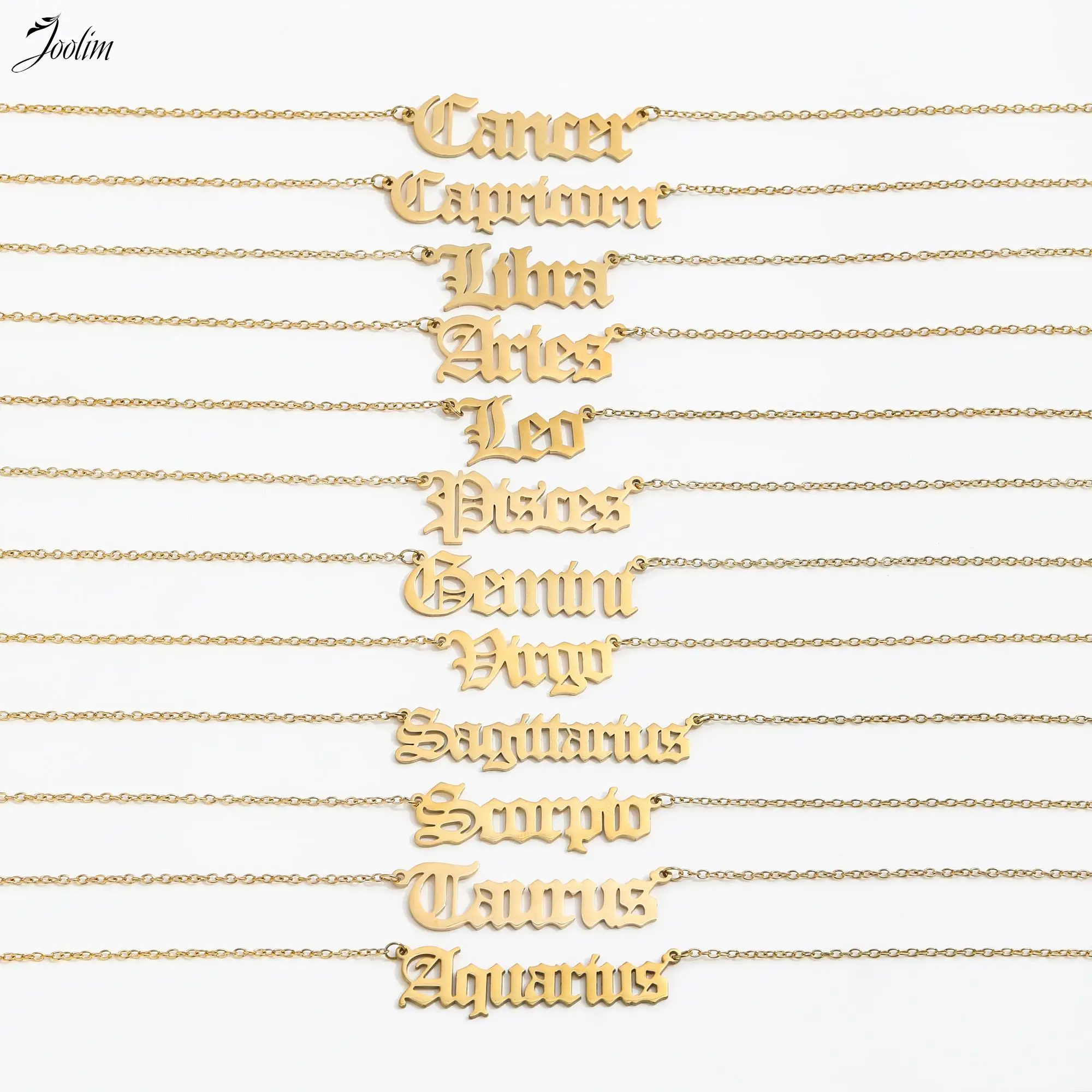 

Joolim Jewelry PVD Wholesale Waterproof Classic 12 Zodiac Letter Pendant Clavicle Chain Stainless Steel Necklace for Women