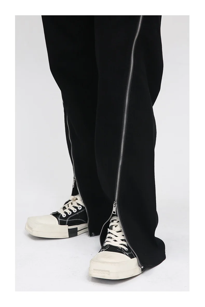 Four Seasons Men's Jeans Personality Zipper Design Trend Straight Wide Leg Pants Streetwear Men Street Ins Hot Sale men clothing