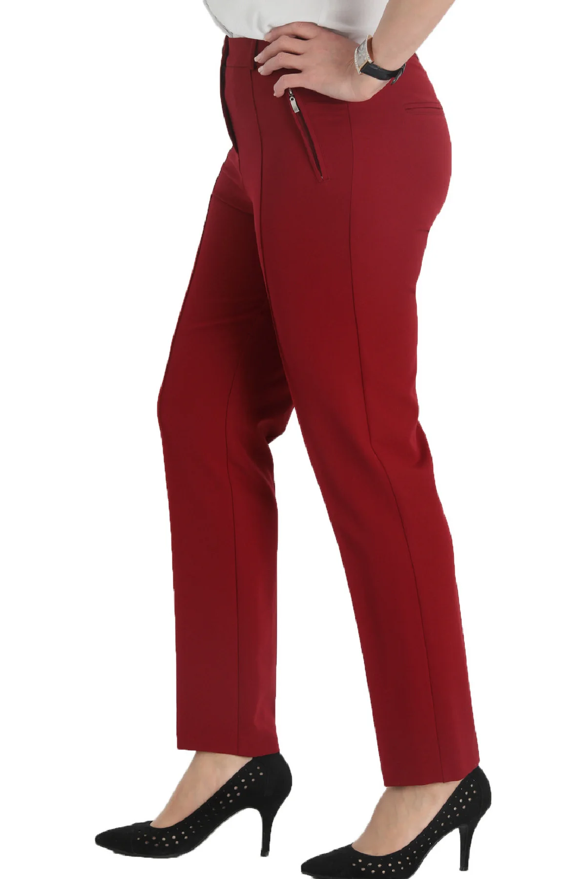 Women Pants new season office casual stylish fashion lycra casual 2020 plus size fabric pocket high waist burgundy Pants Turkish made in