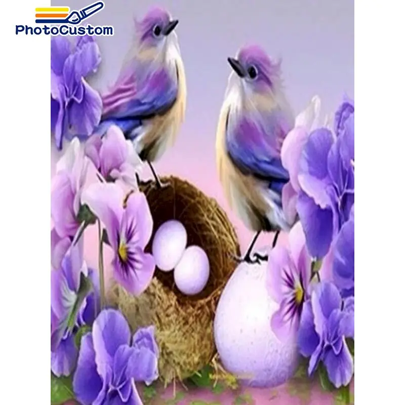 

PhotoCustom 5D Diamond Embroidery Flowers Bird Diamond Painting Kit Cross Stitch Animals Rhinestone Pictures Crafts Art
