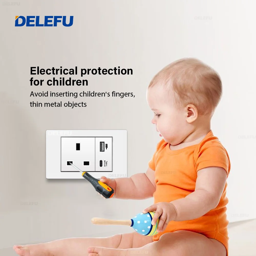 DELEFU UK Series 118x74 мм Настенная стандартная розетка импульсной мощности USB-C PC белая