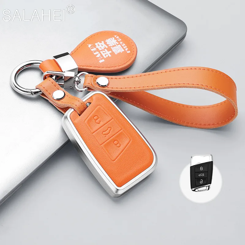 

Кожаный Автомобильный чехол для ключа с дистанционным управлением чехол для ключа для VW Volkswagen Passat B8 Magotan Golf для Skoda Kodiaq Superb A7 защитные аксесс...
