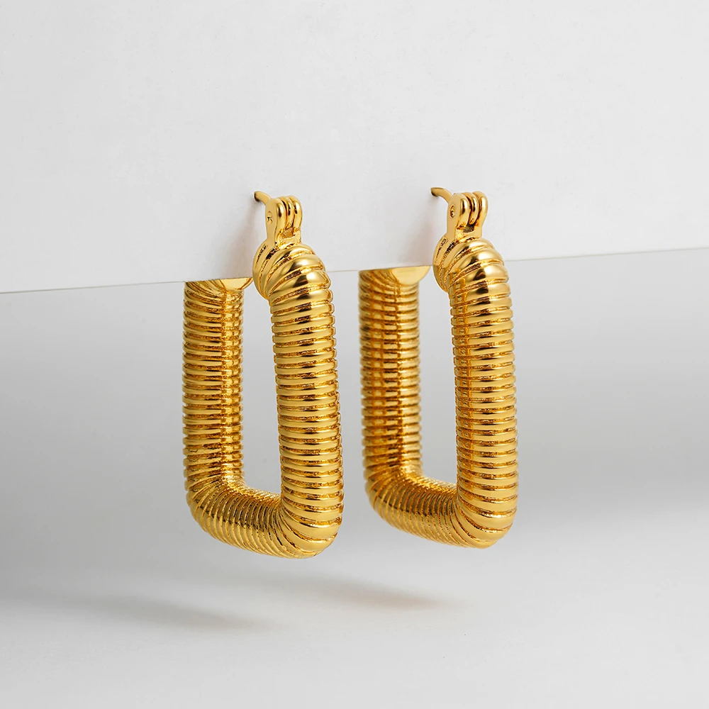 Винтажные прямоугольные текстурированные серьги-кольца с покрытием из