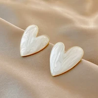 free shipping white color big heart stud earrings for women girl korean fashion glaze aesthetic daily trend jewelry piercing ear