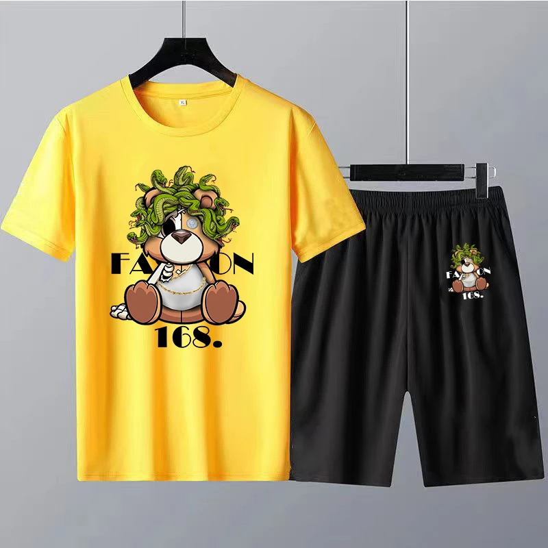 Summer Short Sleeve T Shirt and Shorts Set Cotton Mens T-Shirts Set Letter Print High Quality Oversized Women Tee