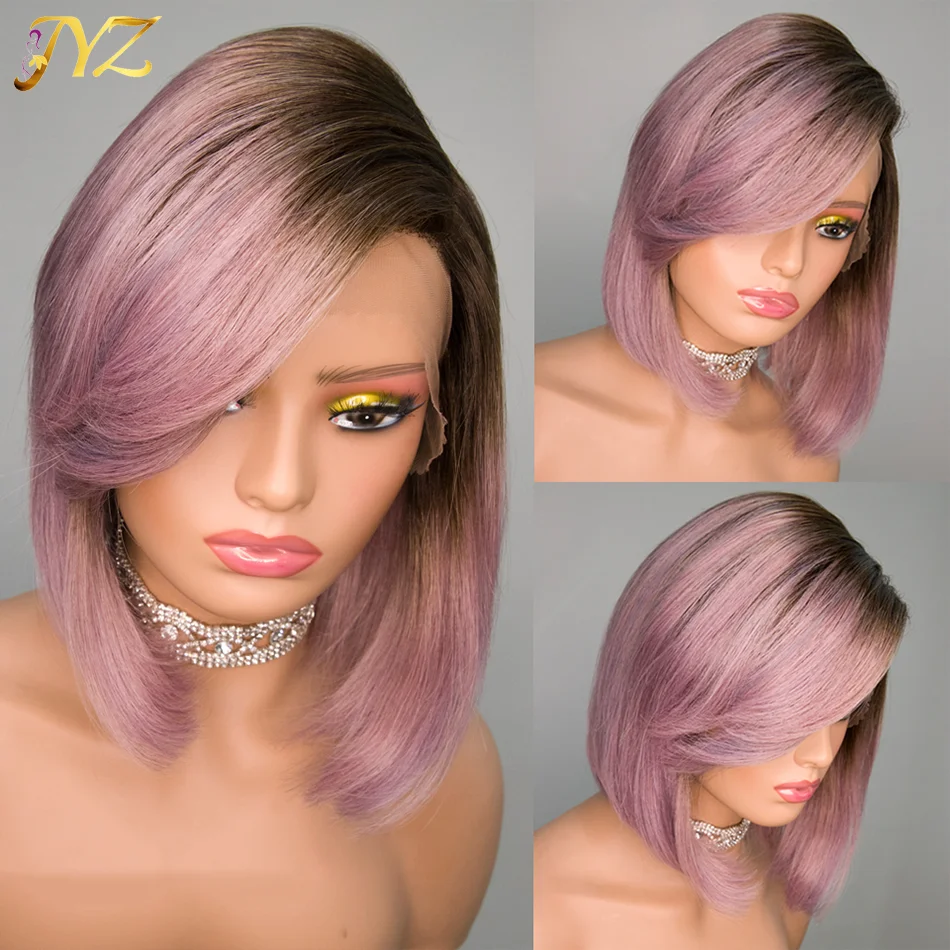 

Purple Straight Bob Wig Brazilian Lace Front Human Hair Wigs For Women HD Highlight Pink Wig Glueless Lace Closure Wig JYZ