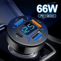 66w 4 ports usb pd quick car charger qc3 0 type c fast charging car adapter cigarette lighter socket splitter for iphone xiaomi