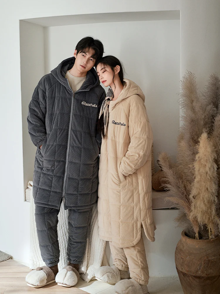 Xuanzhiting парные пижамы зимние на флисовой подкладке утолщенные женские длинные