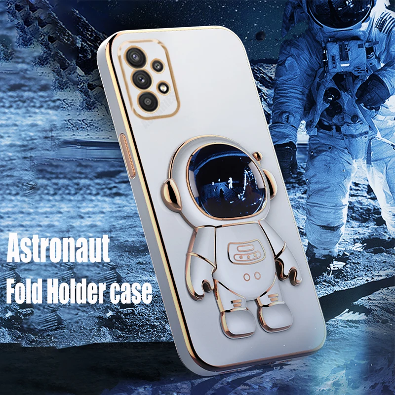 Astronaut Stand Holder Case For Samsung Galaxy A52 A53 A32 A33 A73 A72 A13 A23 4g 5g Plating Silicone Cover A 53 52 32 A51 A52s