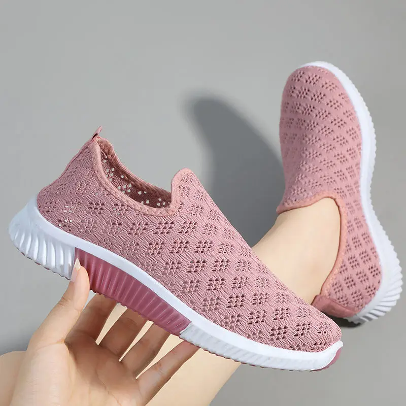 2023 New Summer Korean Mesh Comfortable Women Shoes Breathable Hollow Sports Walking Sneakers Casual Flat Ladies Solid Shoes
