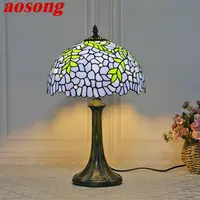 AOSONG Tiffany Glass Table Lamp LED Modern Creative Bedside Blue Desk Light For Home Living Room Bedroom Hotel Decor