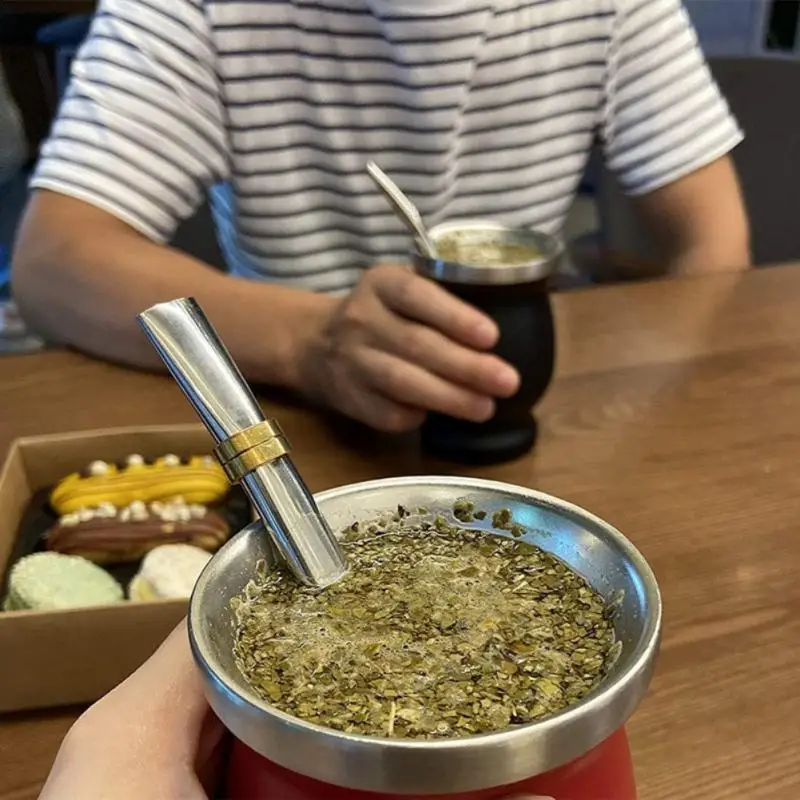 

230 мл Yerba Mate Gourd чайная чашка из нержавеющей стали 8 унций Серебристые Формочки Yerba Mate с Bombillas и чистящие щетки