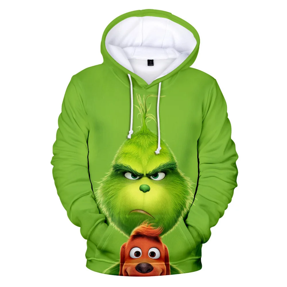 Fall Winter Women's Hoodie Green Fur Monster Green Grinch Hoodie Grin Funny Print Punk Sweatshirt Hip Hop Couple Hoodie Outfit images - 6