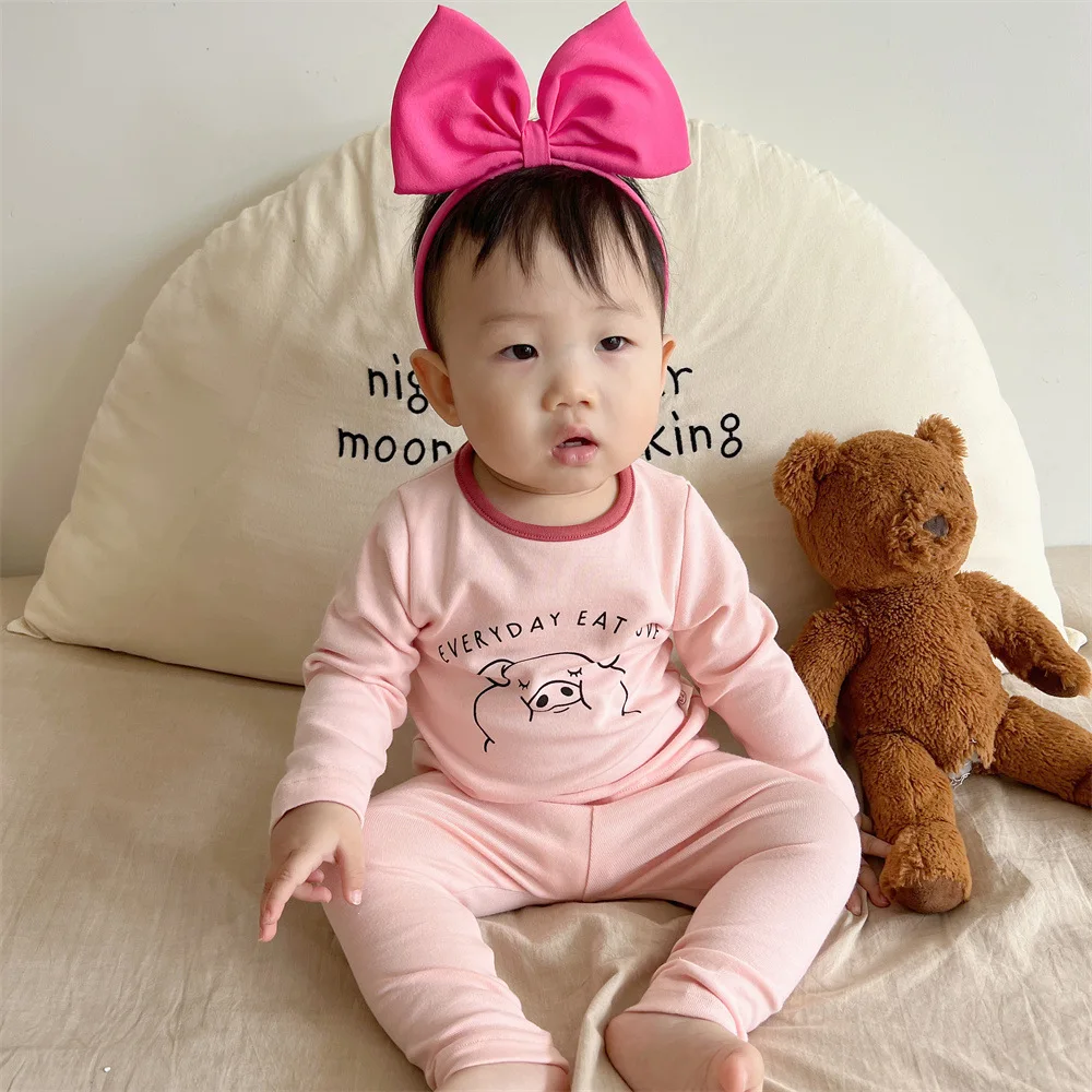 

Baby Girl Autumn Pig Print Long Sleeves T-shirt + Toddler Boy Loose Cotton Pants 2pc Homewear Suit Soft Kid Cute Sets