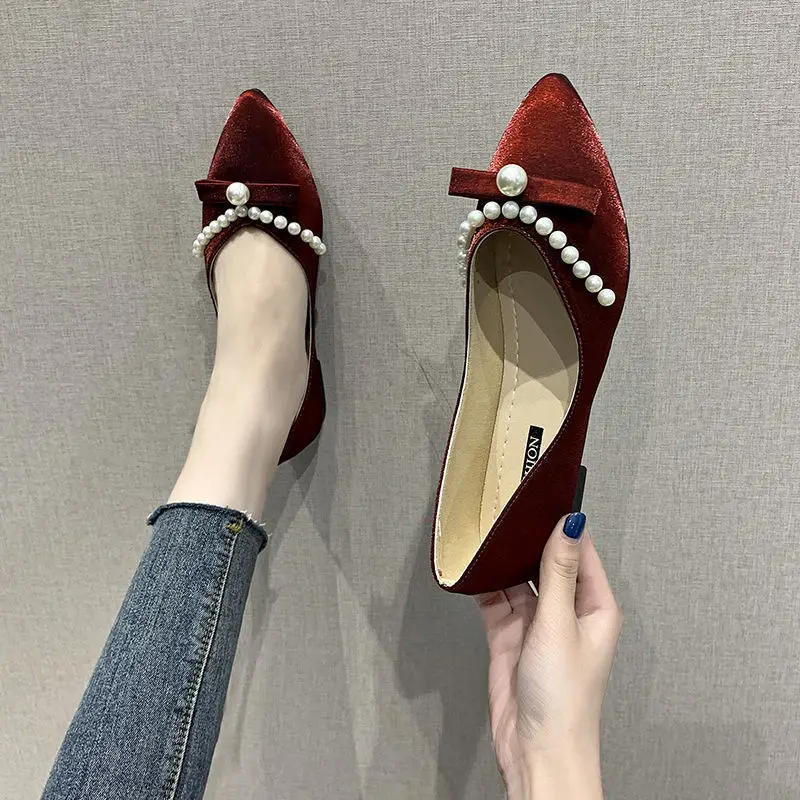 

Туфли женские с заостренным носком, Повседневные Дышащие лоферы, балетки, плоская подошва, красные, для прогулок, 2022