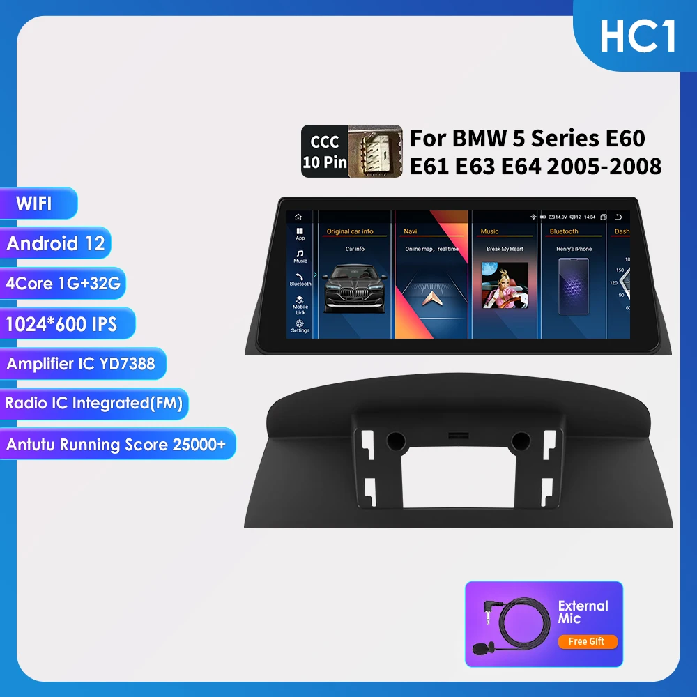 Hizpo Android 13 Автомобильная аудиосистема для BMW 5 серии E60 E61 E63 E64 CCC CIC Автомобильный радиоприемник Мультимедийный плеер Беспроводной Carplay Стерео