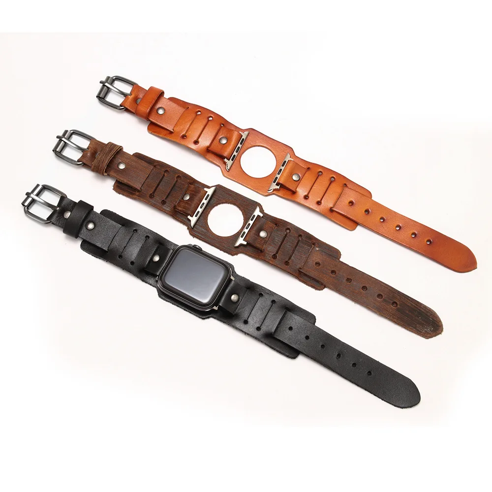 

Ремешок из натуральной кожи для Apple watch band 49 мм 44 мм 40 мм 45 мм 41 мм, браслет в стиле ретро для iwatch Ultra Series 3 4 5 se 6 7 8