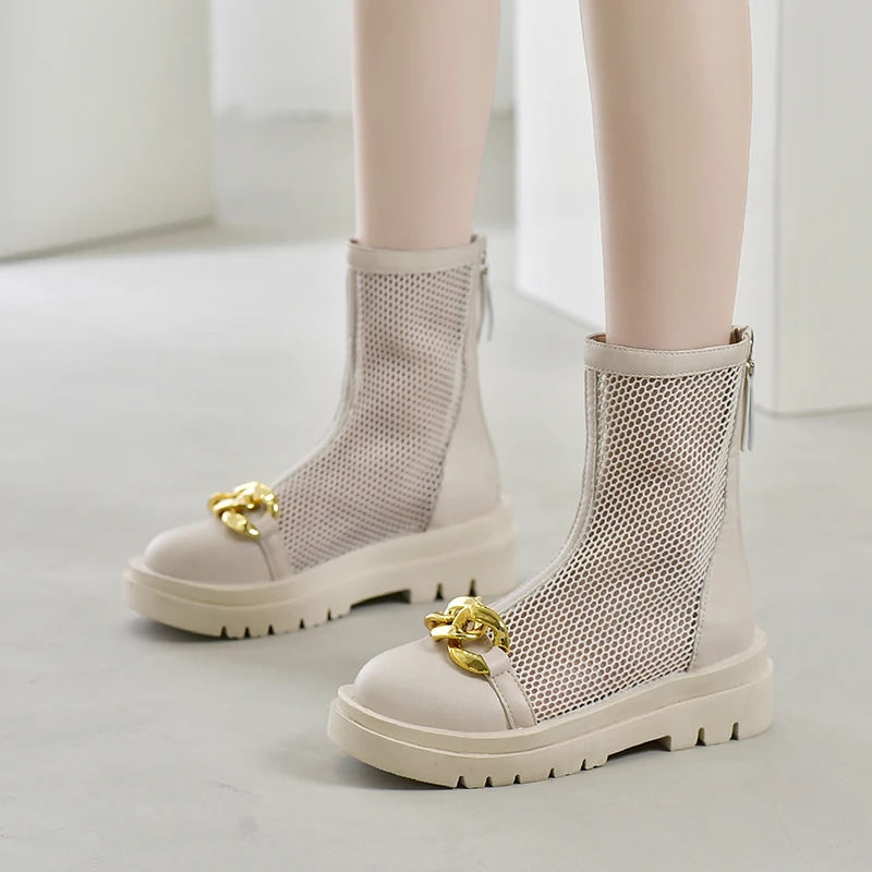

Metal Chain 5cm Thick Sole Summer Breathable Thick Sole Boots Women's Waterproof Height Increasing Shoes Plus Size 42 43