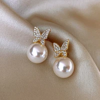 trendy stud earrings pearl butterfly for women girls metal chain jewelry ladies classic fashion gift wedding party