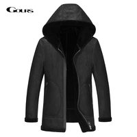 gours winter genuine leather jackets men casual black real sheepskin long reversible coat with natural wool lining warm gsjf1852