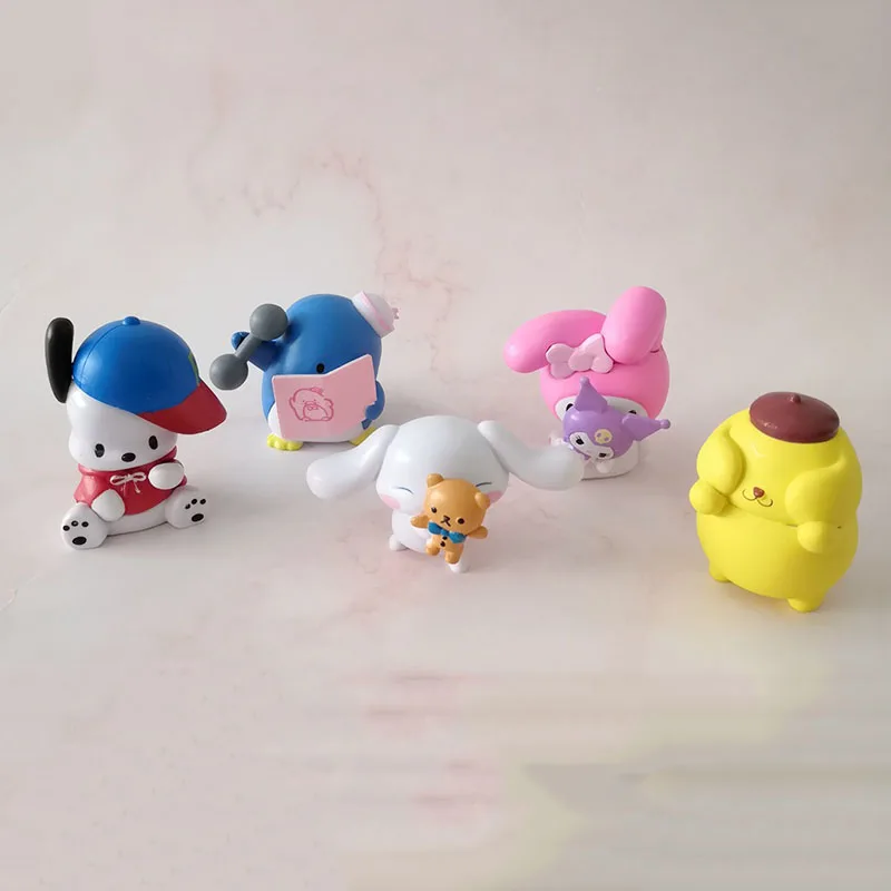 

Милая экшн-фигурка собаки из аниме Cinnamoroll, мелодия понравико, помпон пурин, куклы, игрушки, украшение для стола, модель, подарок, 5 шт./компл.