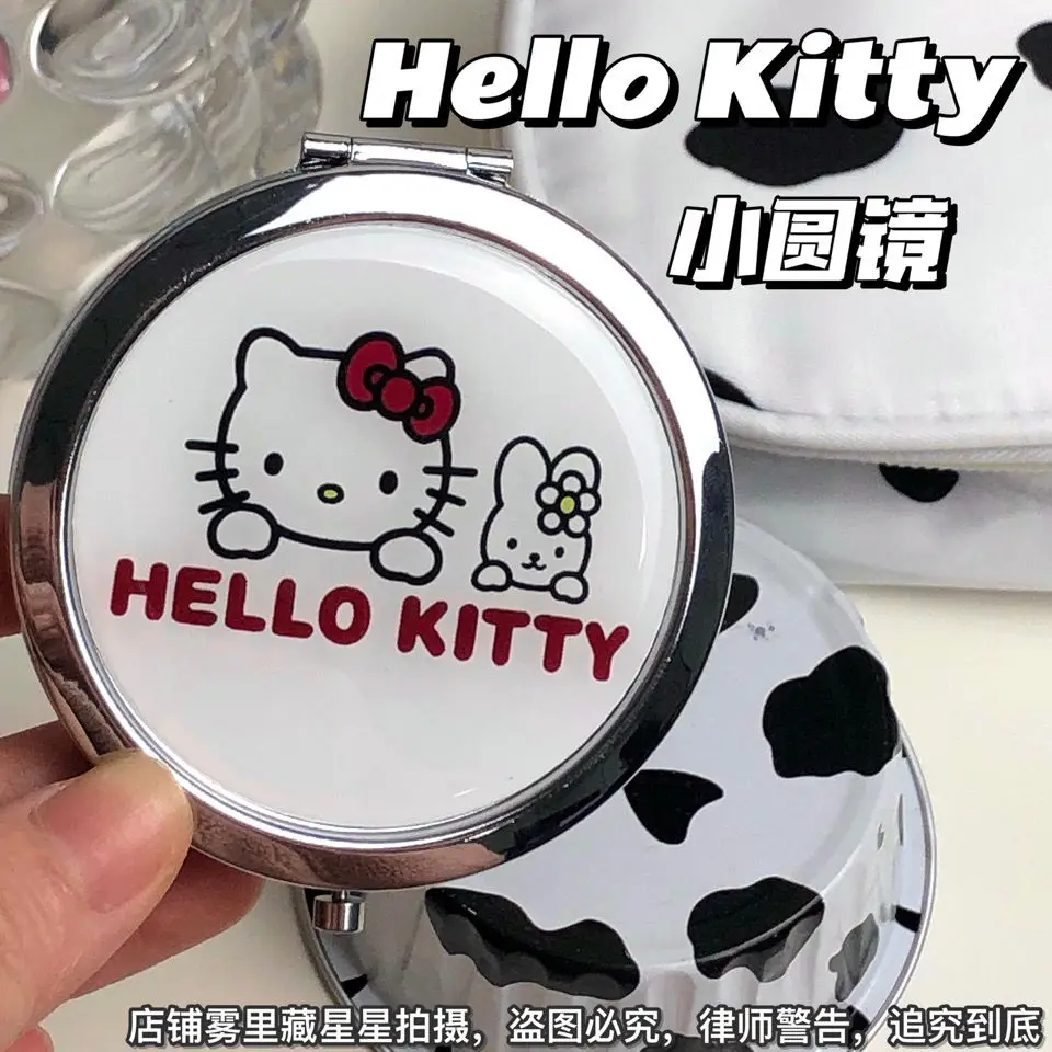 

Cute Hello Kitty Small Round Mirror Metal Double-sided Portable Convenient Girl Heart Makeup Mirror