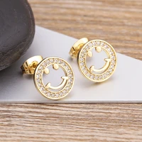aibef hot selling round smiling face earrings women simple personalized earrings zircon temperament jewelry fashion party gift