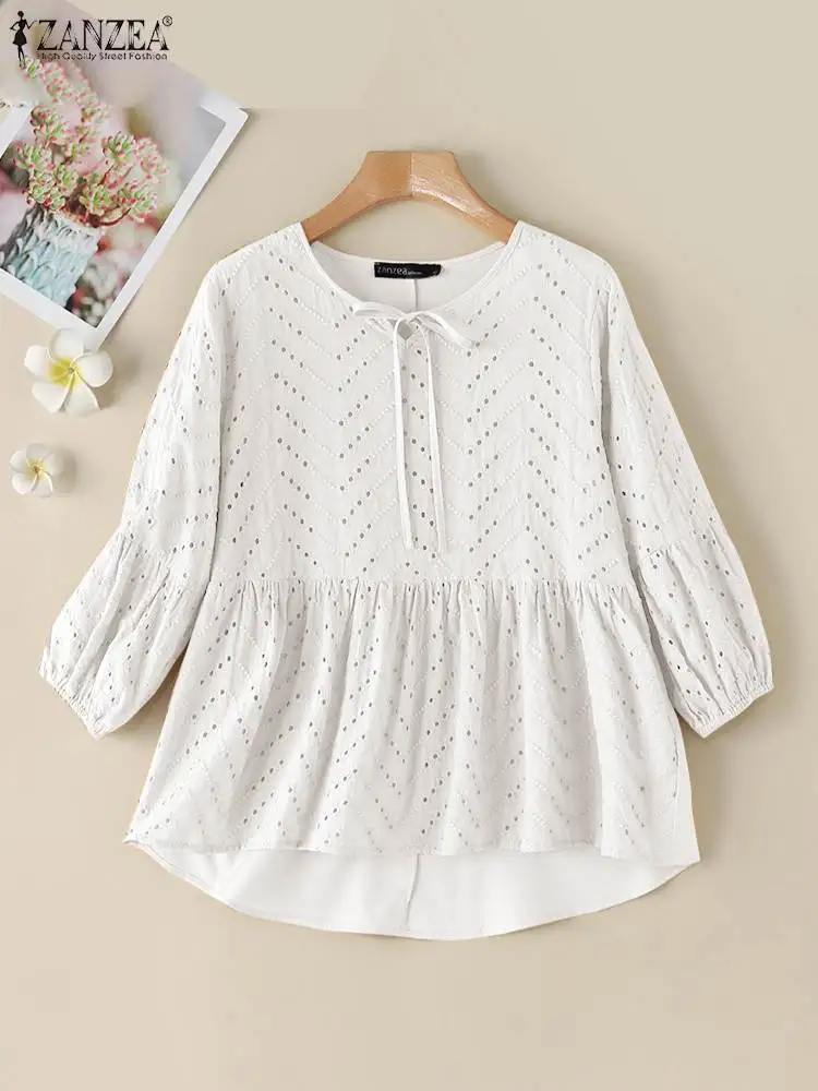 Кружевные топы ZANZEA в стиле пэчворк с рукавами 3/4 модные элегантные женские блузы