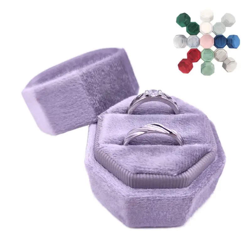 

Antique Octagon Velvet Ring Box Double Ring Display Holder with Detachable Lid Ring Box Holder for Wedding Ceremony