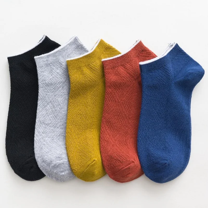 5 Pairs Cotton Men Socks Fashion Soft Breathable Mesh Casual Ankle Socks Outdoor Sport Travel Socks Simple Male Street Style