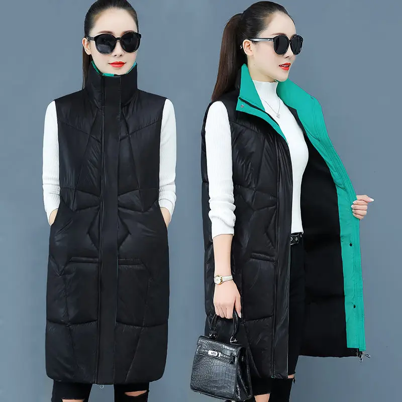 

New Fashion Winter Vest for Women Stand Collar Sleeveless Long Coat Women Jacket Waistcoat Female Autumn Women Clothing E455