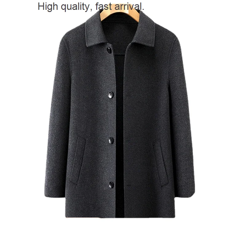 

Woolen Coat Reversible Men's plus-Sized plus Size Fat Mid-Length Trench Coat Loose Lapels Fat Guy Woolen Coat