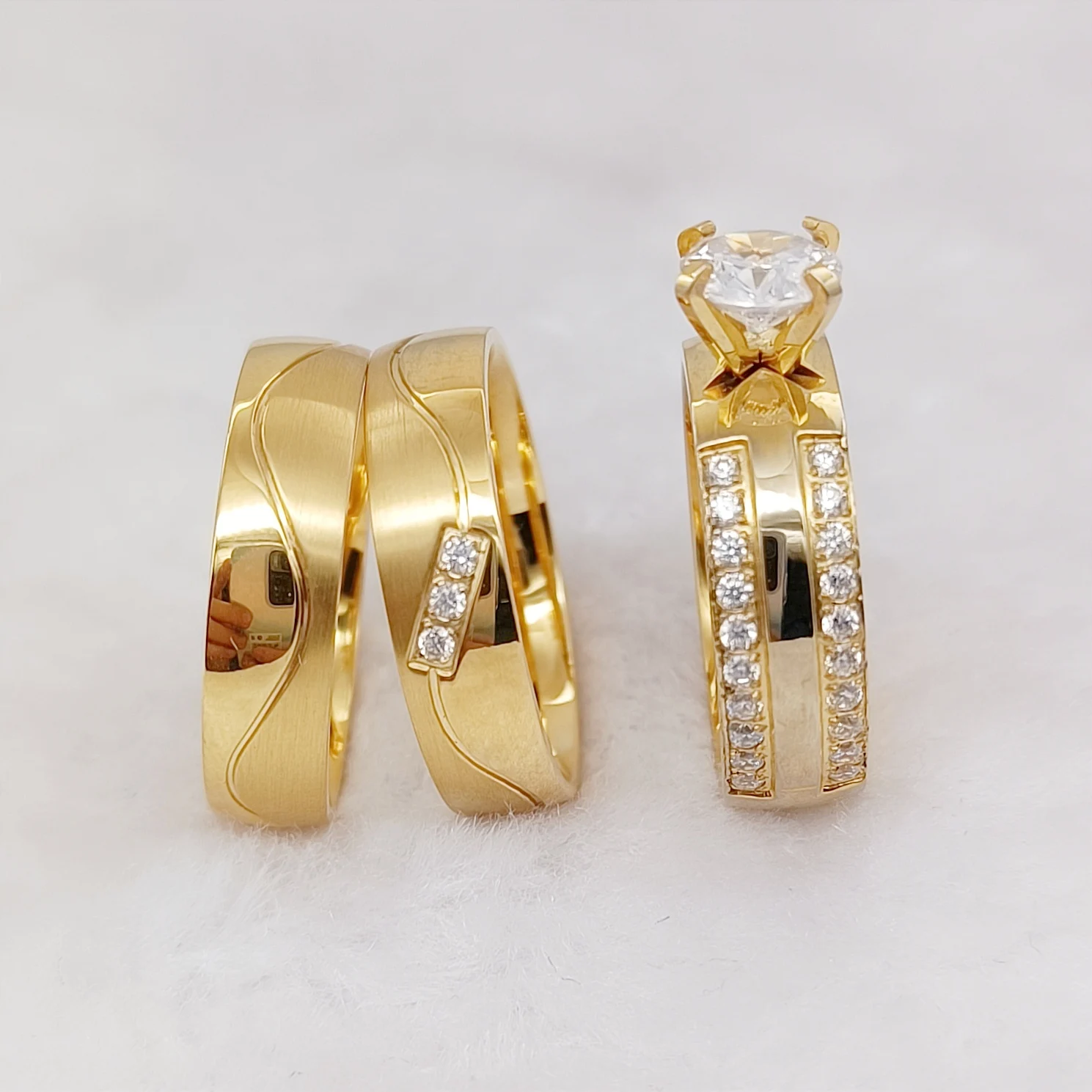 

Свадебное кольцо из настоящего золота 14 к для пар, Изящные Ювелирные изделия высокого качества, для влюбленных, Алмазный бриллиант из фианита для женщин