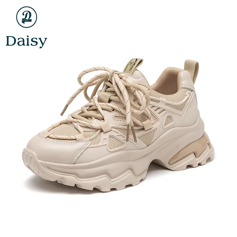 

2023 spring pop lady daddy shoes comfortable and breathable casual female sports shoes mesh surface increase platform shoes