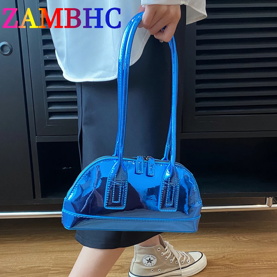 

Bright PU Leather Silver Shell Shoulder Side Bags for Women 2023 Small New Trend Handbags and Purses Female Totes Shopping Bags