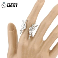 trendy punk mutations liquid butterfly ring wedding jewelry gift men women silver insect ring hiphop metal couple open ring