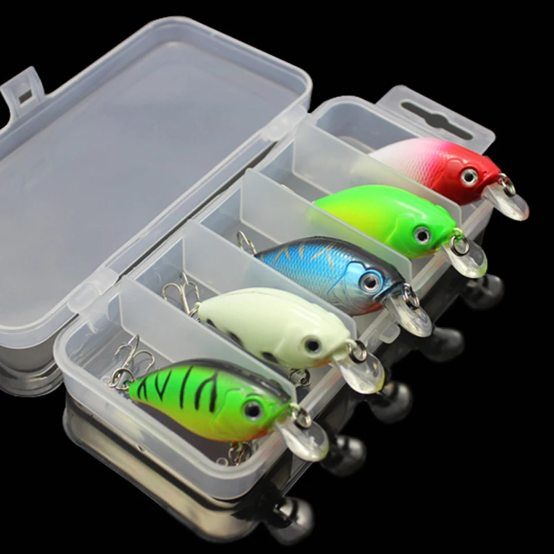Enlarge 5pcs- Fishing Lures Recyclable Fake Baits Kinds Of Minnow Fish Bass Tackle Hooks Baits Crankbait With Storage Plastic Box