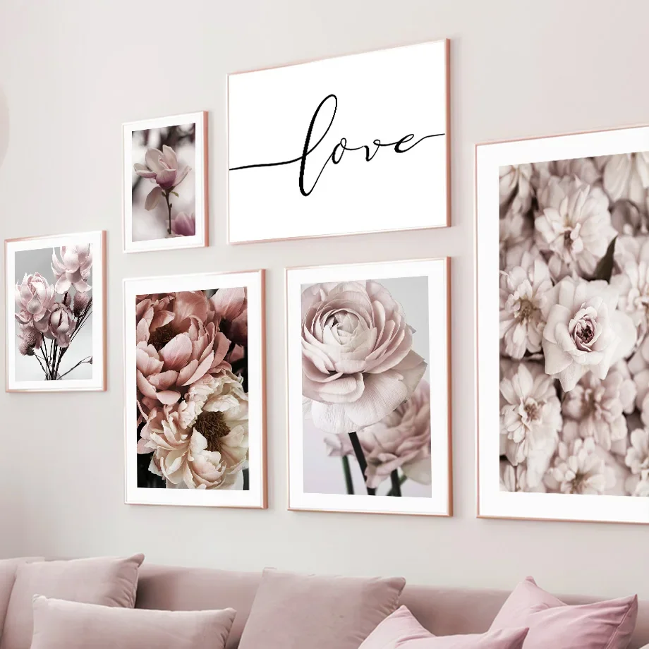 Цветущая розовая Роза Пион Магнолия сад любовь настенная живопись на холсте