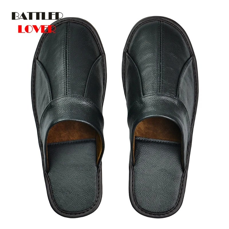 

Genuine Cow Leather Slippers Couple Indoor Non-slip Men Women Home Fashion Casual Single Shoes TPR Soft Soles Spring Summer Shoe