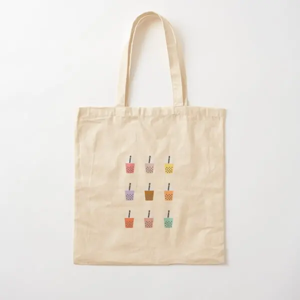 

Boba Milk Tea Cotton Canvas Bag Grocery Handbag Fabric Women Ladies Casual Tote Foldable Fashion Printed Shoulder Bag Shopper